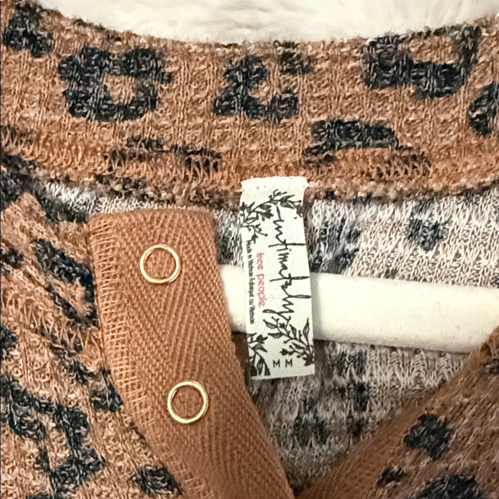 Leopard Print Ribbed Button-Front Top in Brown and Black - Free People - Picture 2 of 4